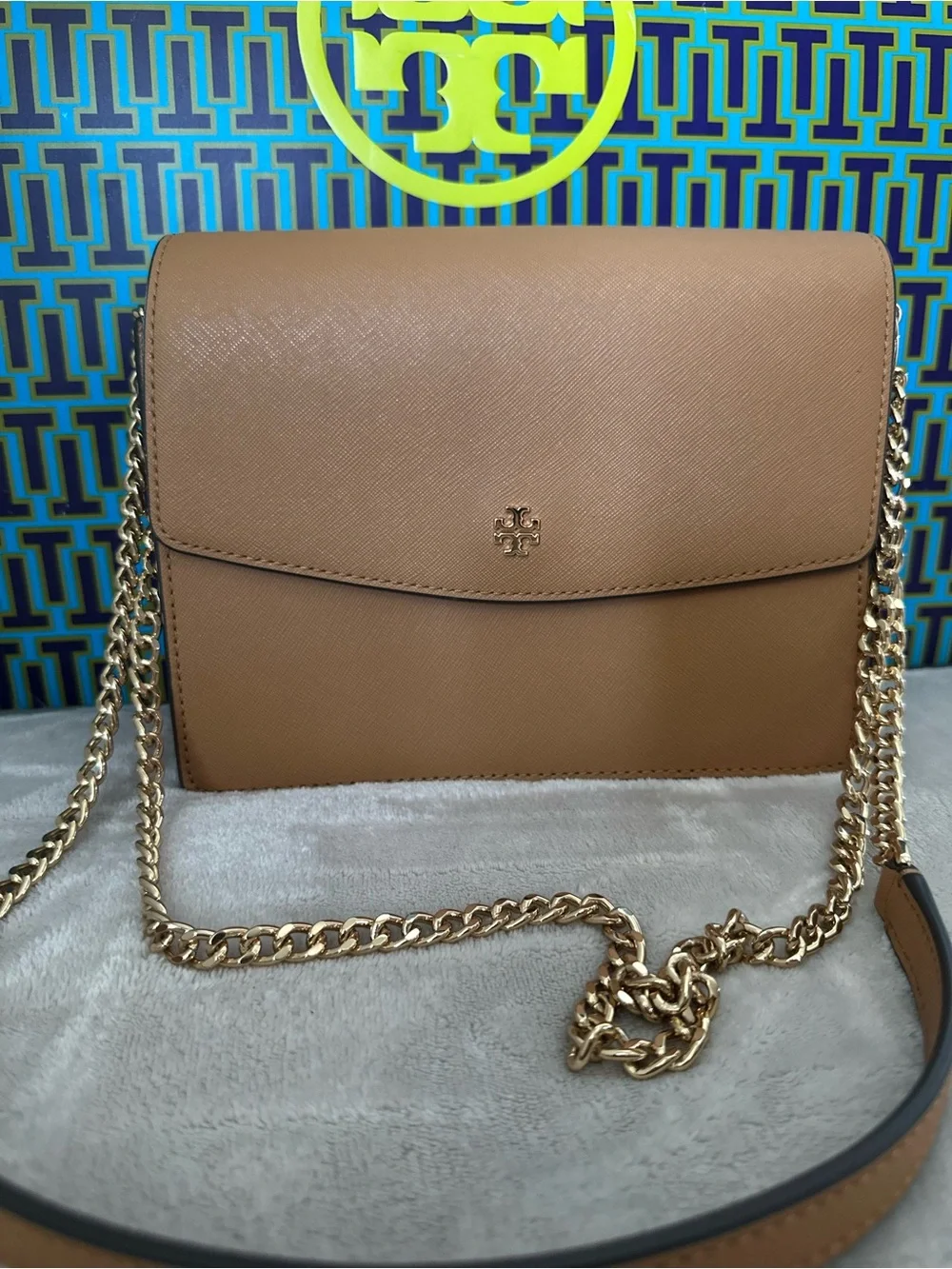 Tory Burch Tan Leather Crossbody with Gold Chain